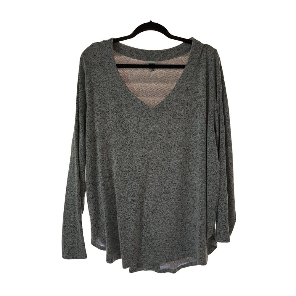 Ava & Viv Womens Gray Knit Long Sleeve V-Neck Top Size 2X